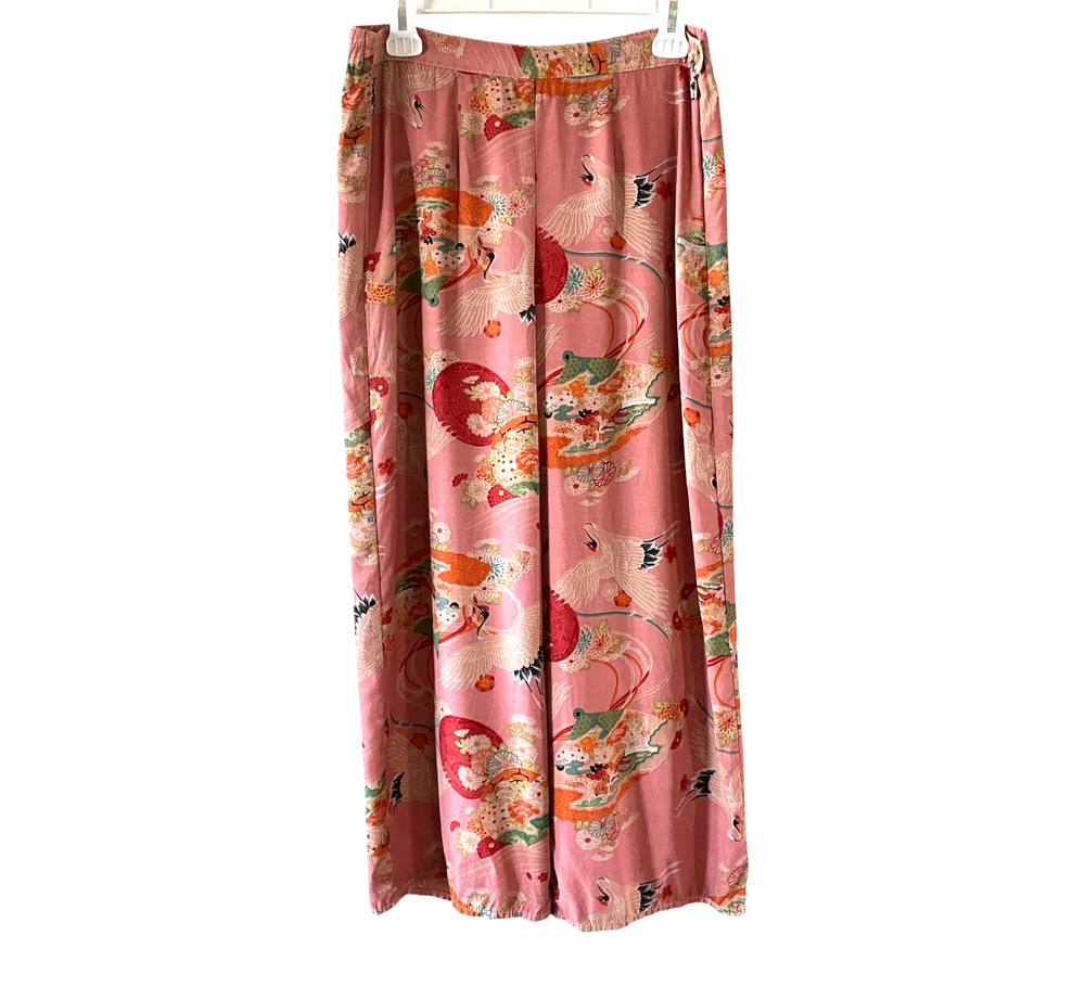 CITRON SANTA MONICA Size XS Pink Asian Print Side Zip Casual Palazzo Pants Women